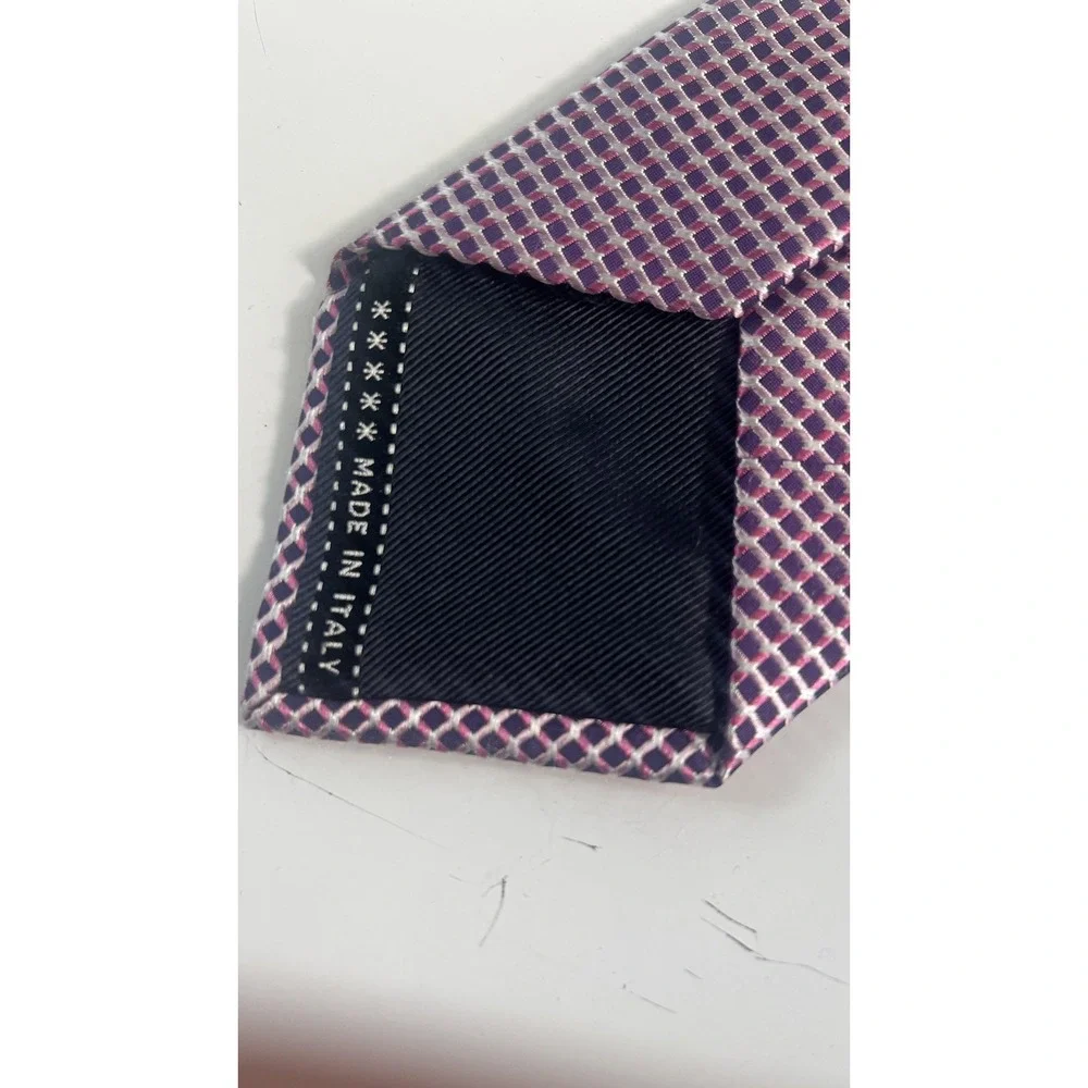 Ermenegildo Zegna Silk Tie Mens Purple Pink Geometric Jacquard Made In Italy